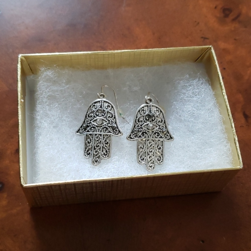 Hamsa Earrings Hand of Fatima Evil Eye Namaste costume jewelry spiritual amulet
